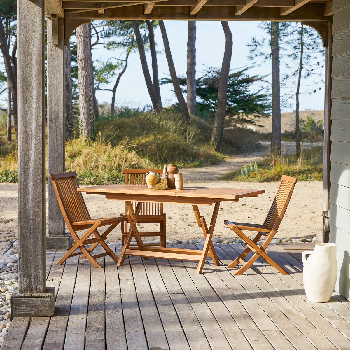 Capri - Tavolo da giardino pieghevole in legno massello di acacia con prolunga 4/6 pers.