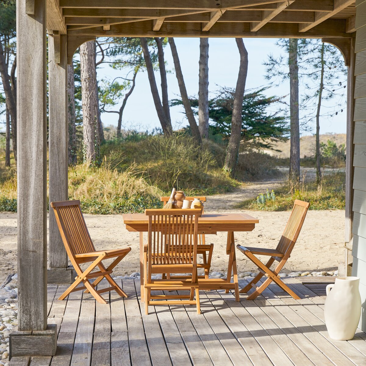 Acacia folding table and 4 chairs - Garden furniture - Tikamoon