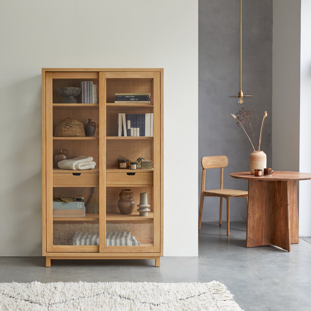 Oak bookcase store with glass doors