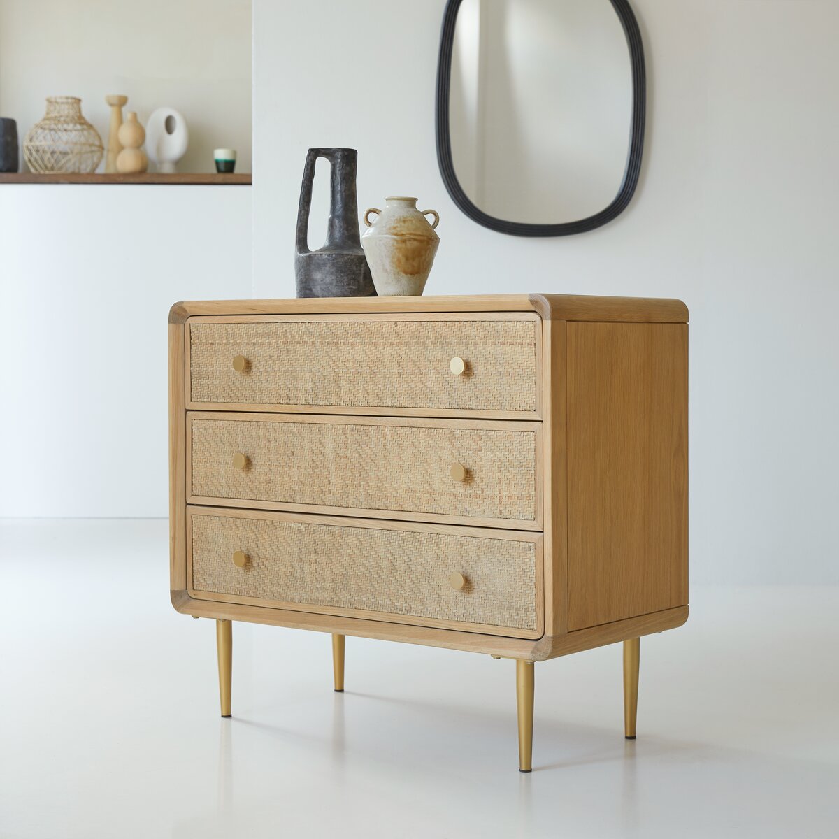 Come - Commode de rangement en chêne massif et cannage Come - Commode de rangement en chêne massif et cannage