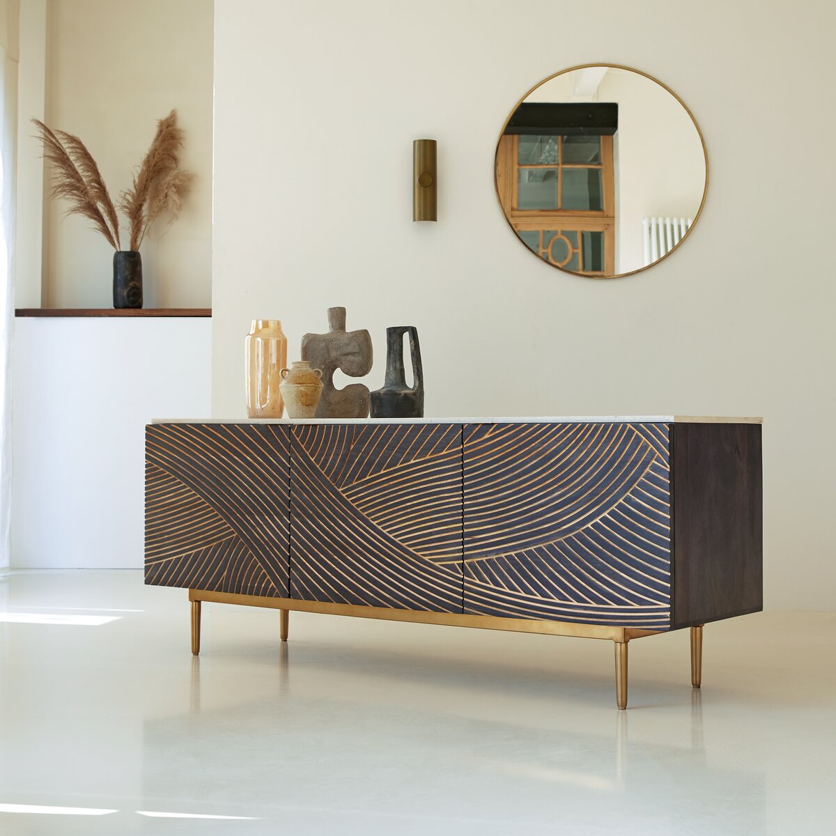 Bilal - Buffet en manguier massif et terrazzo 180 cm Bilal - Buffet en manguier massif et terrazzo 180 cm