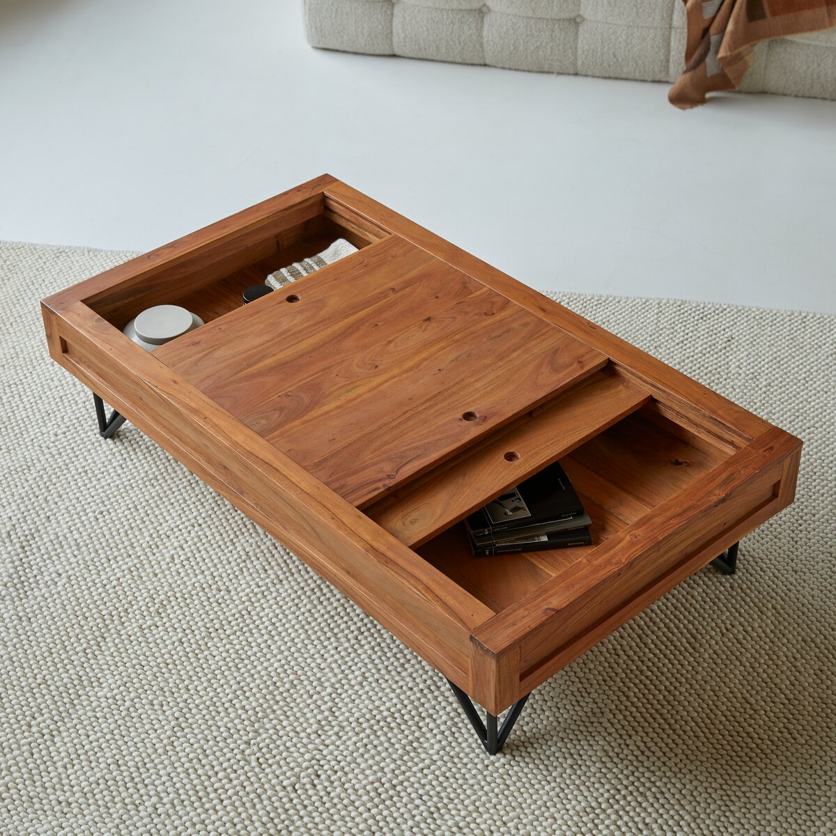 Acacia wood coffee store table with storage