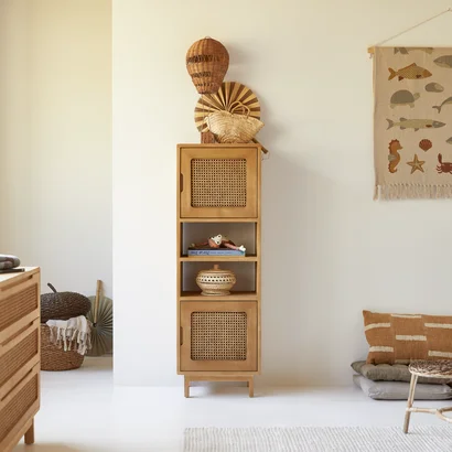 Luis - Kids elm and canework tall bookcase