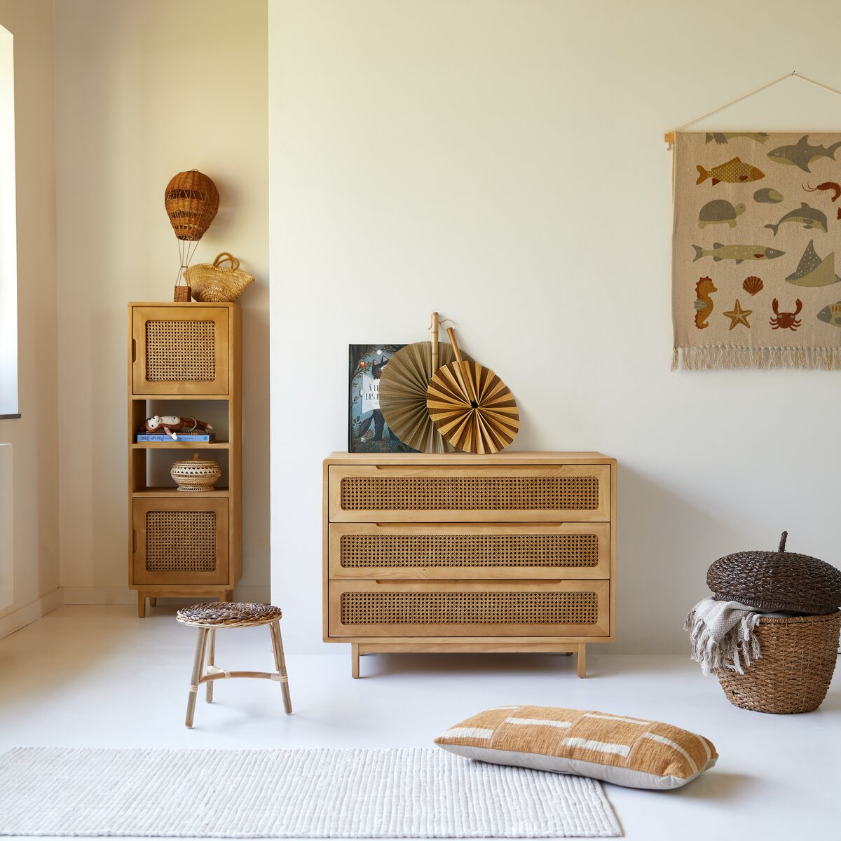 Luis - Kids Solid elm and canework chest of drawers