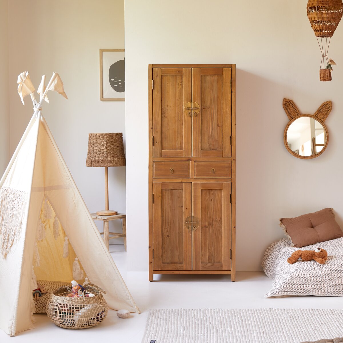 Armoire enfant en pin 150 cm - Mobilier de rangement de chambre - Tikamoon