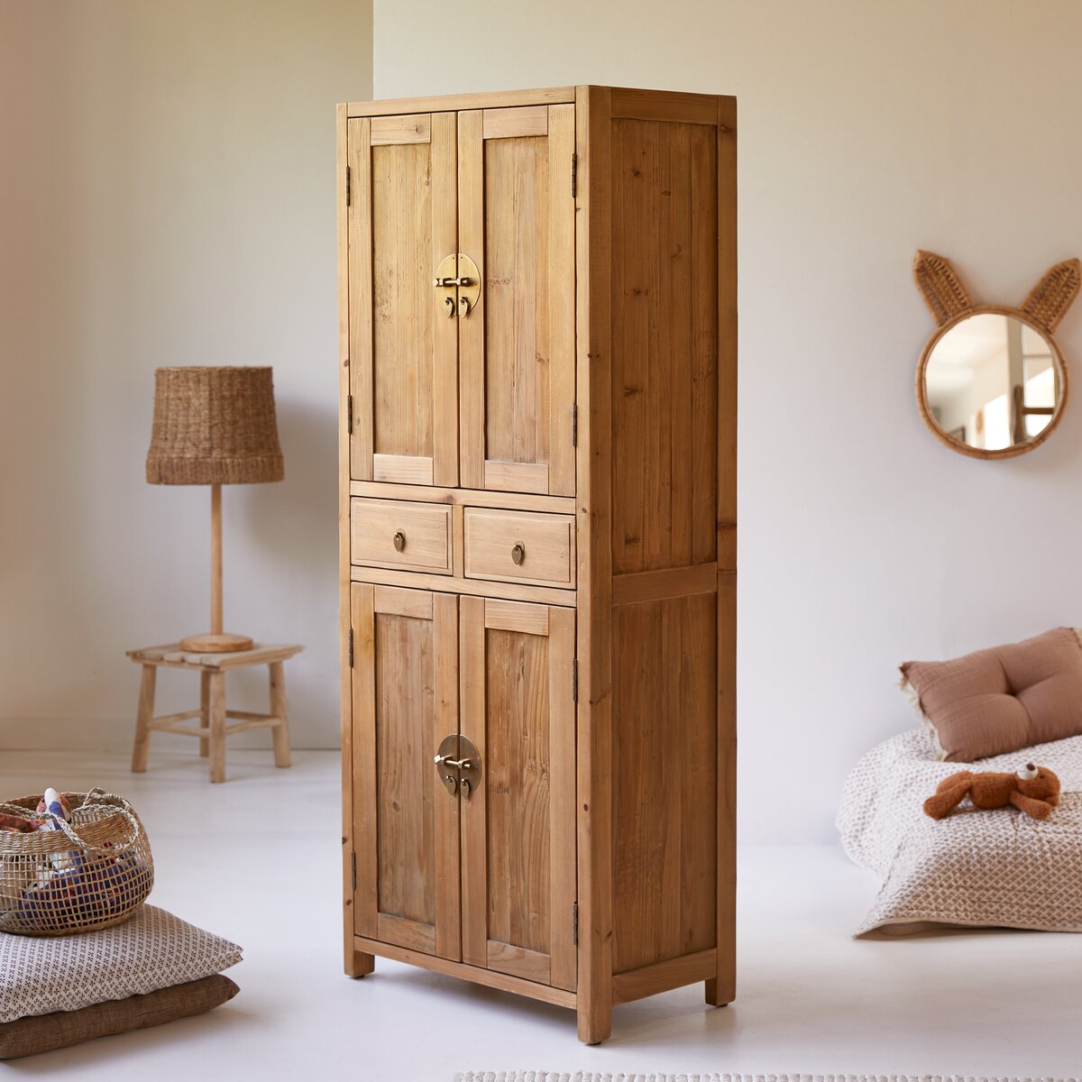 Armoire enfant en pin et cannage 200 cm - Rangements de chambre - Tikamoon