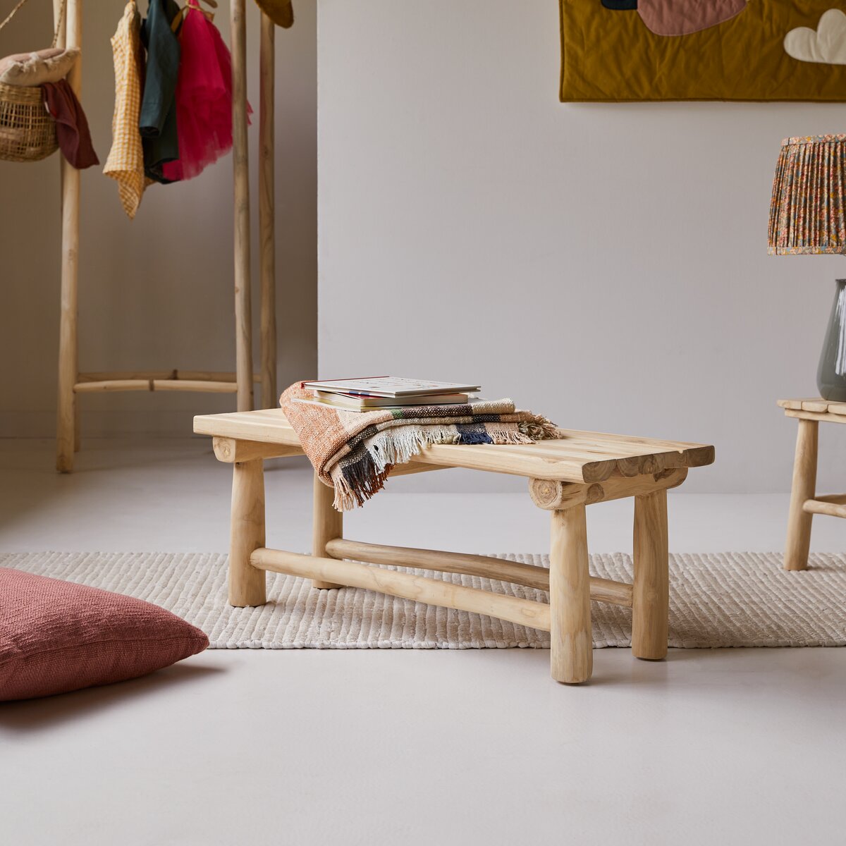 Banc de décoration enfant en teck 80 cm - Petit mobilier déco