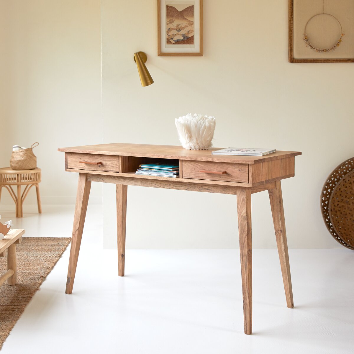 Bureau enfant Féroé en Gris Perle, bureau en bois fabriqué en France