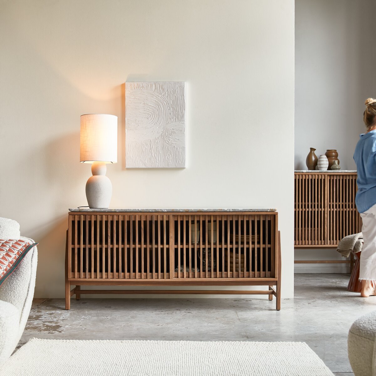 Credenza in noce massello e battuto di terrazzo 160 cm - Mobili portaoggetti  per la sala da pranzo 