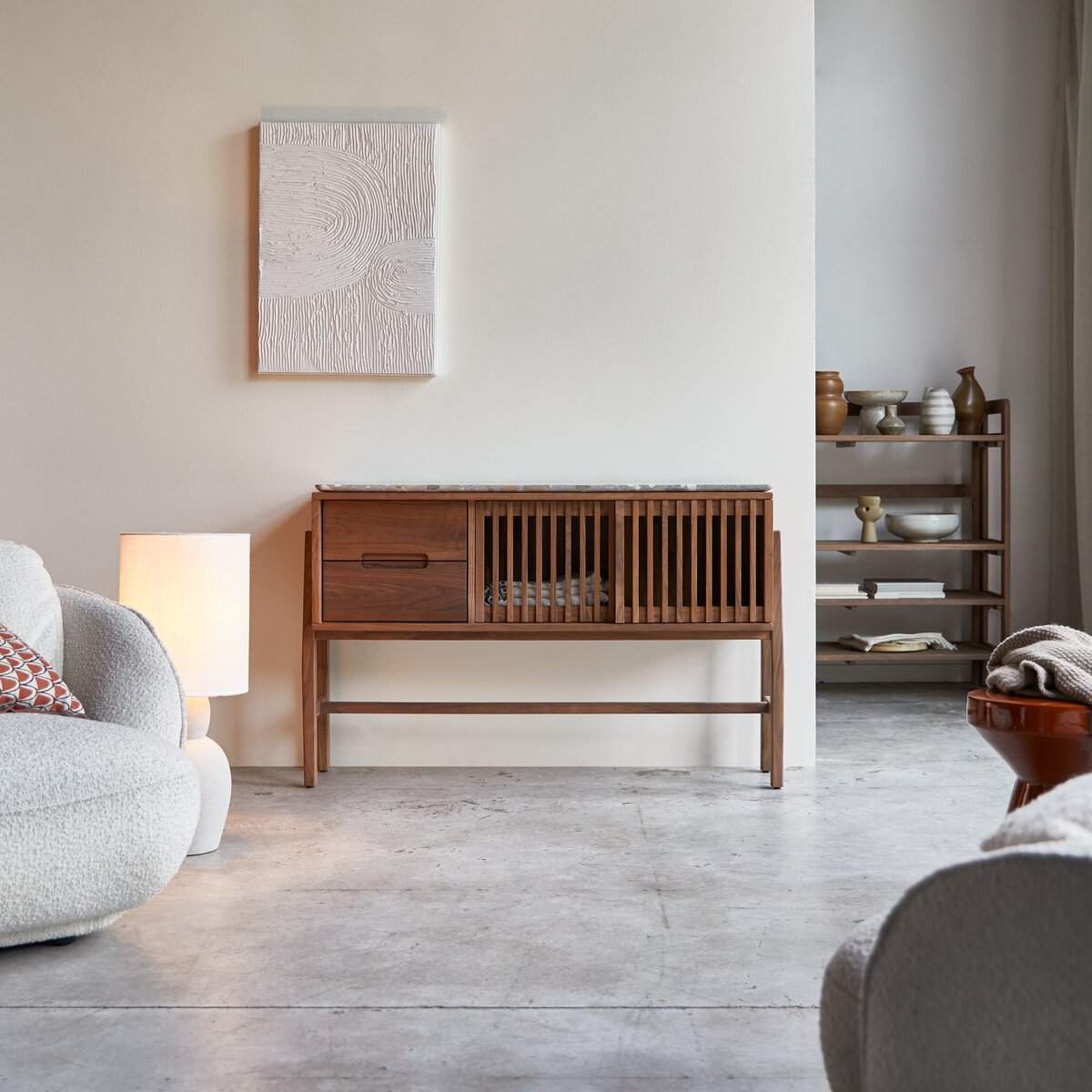 Isaure - Console en noyer massif et terrazzo premium Isaure - Console en noyer massif et terrazzo premium