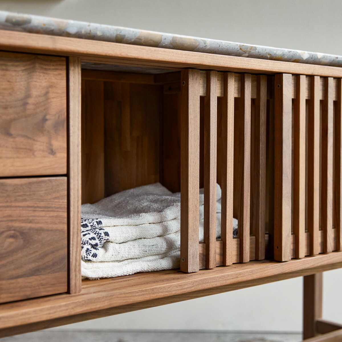 Isaure - Solid walnut and premium terrazzo console table Isaure - Solid walnut and premium terrazzo console table