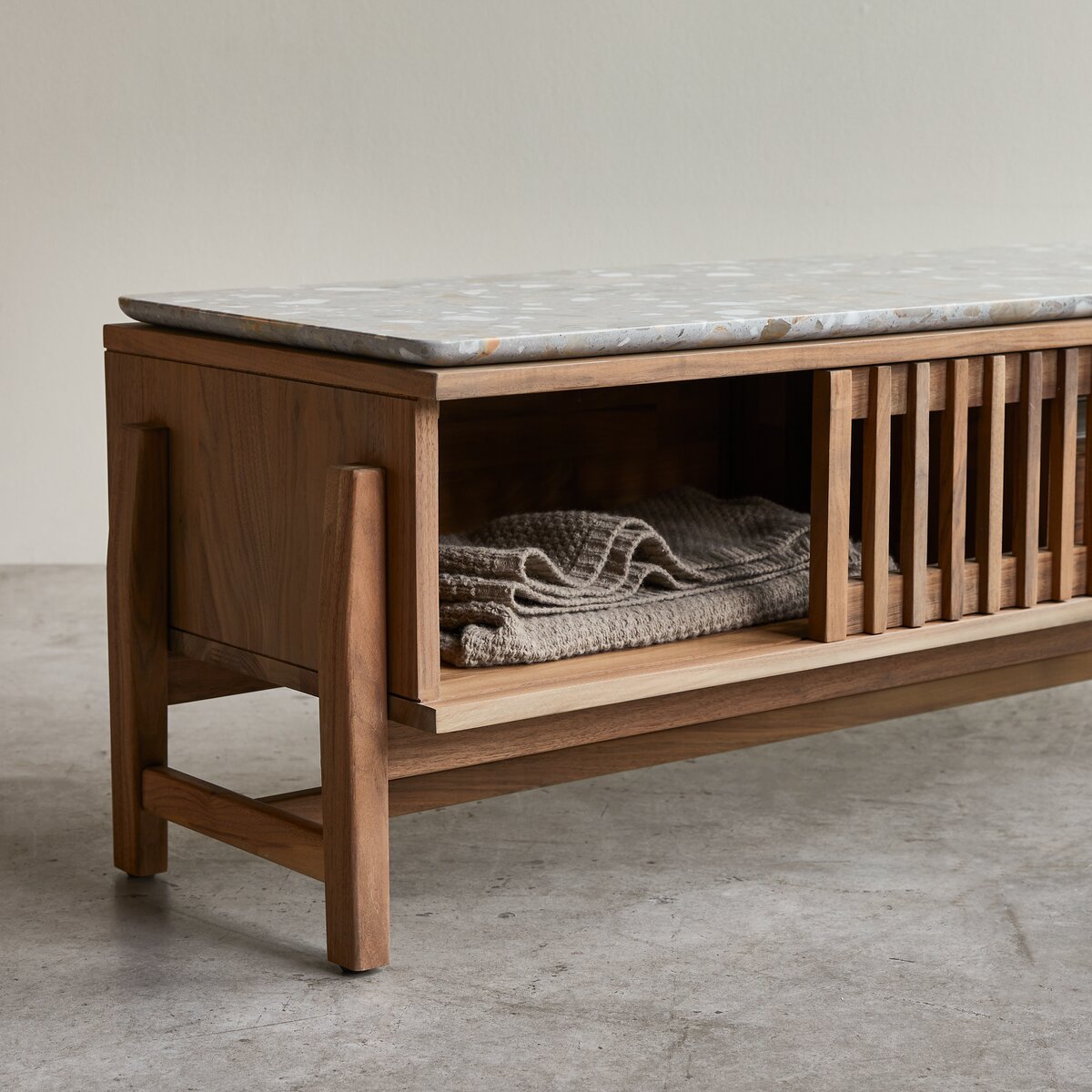 Isaure - Solid walnut and premium terrazzo TV stand 140 cm Isaure - Solid walnut and premium terrazzo TV stand 140 cm