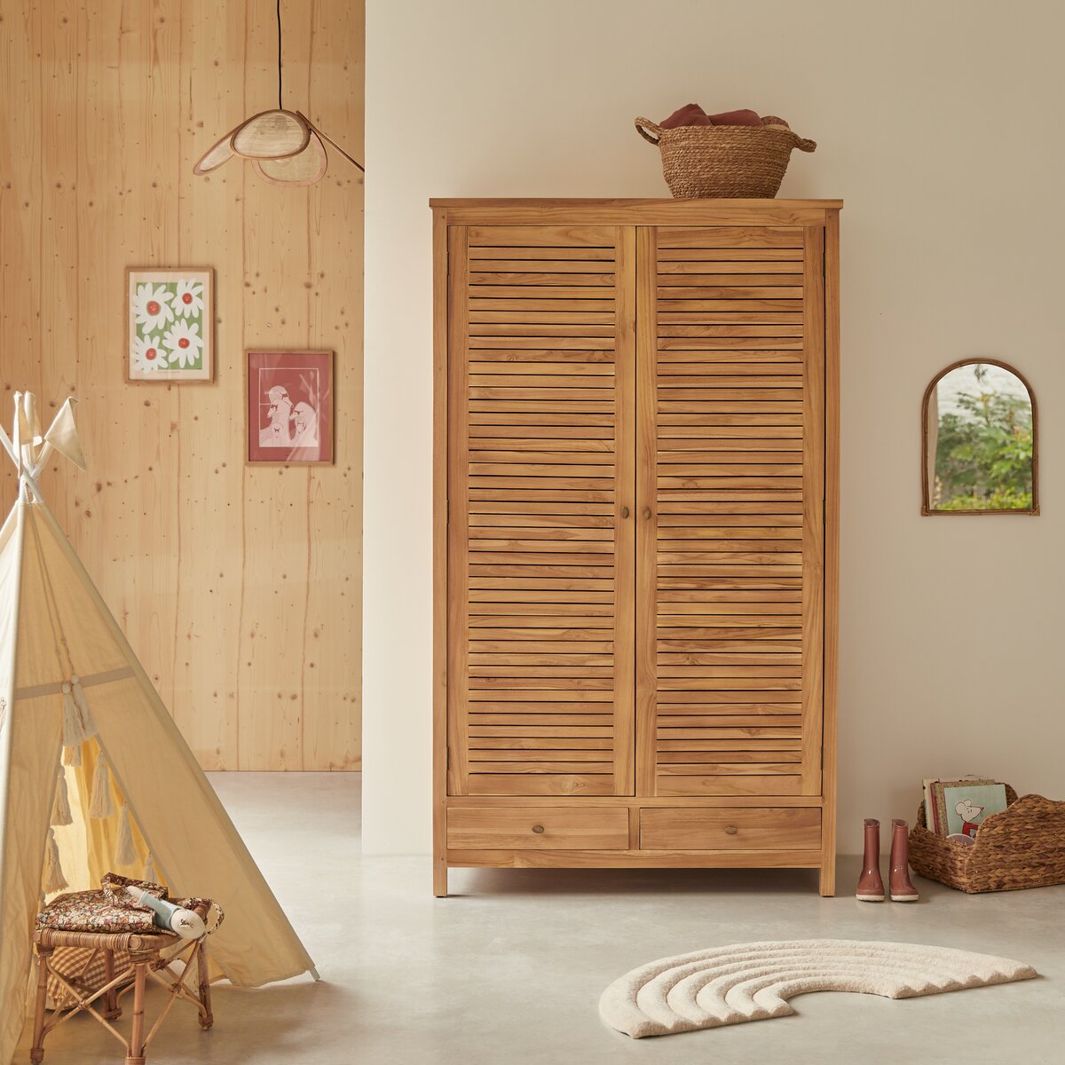 Armoire enfant en teck 180 cm - Mobilier de rangement pour chambre -  Tikamoon