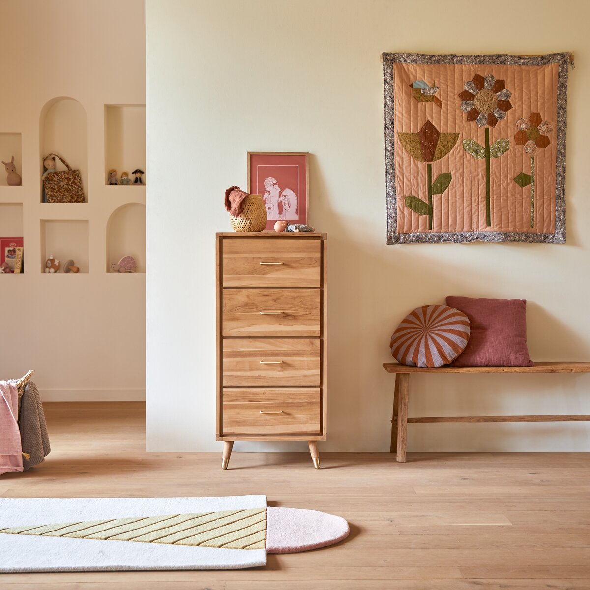Cómoda infantil de pino macizo reciclado con 3 cajones - Muebles de  almacenaje para el dormitorio - Tikamoo
