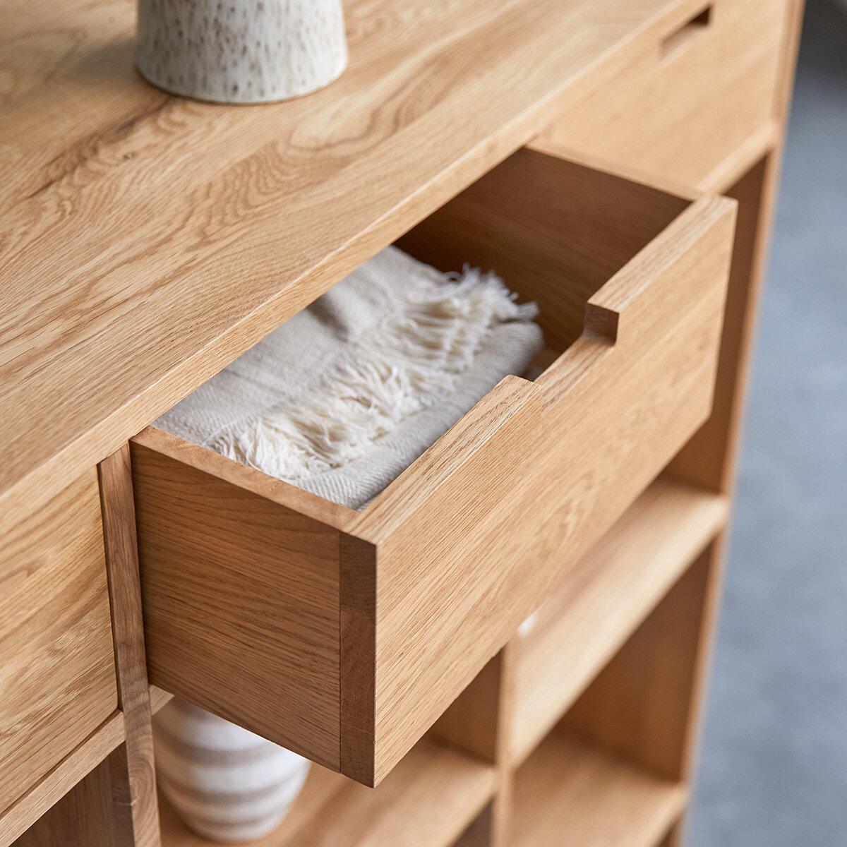 Oak bookcase with deals drawers