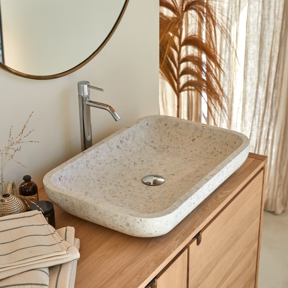 Cilas - Rechteckiges Waschbecken aus Premium-Terrazzo Moon Cilas - Rechteckiges Waschbecken aus Premium-Terrazzo Moon