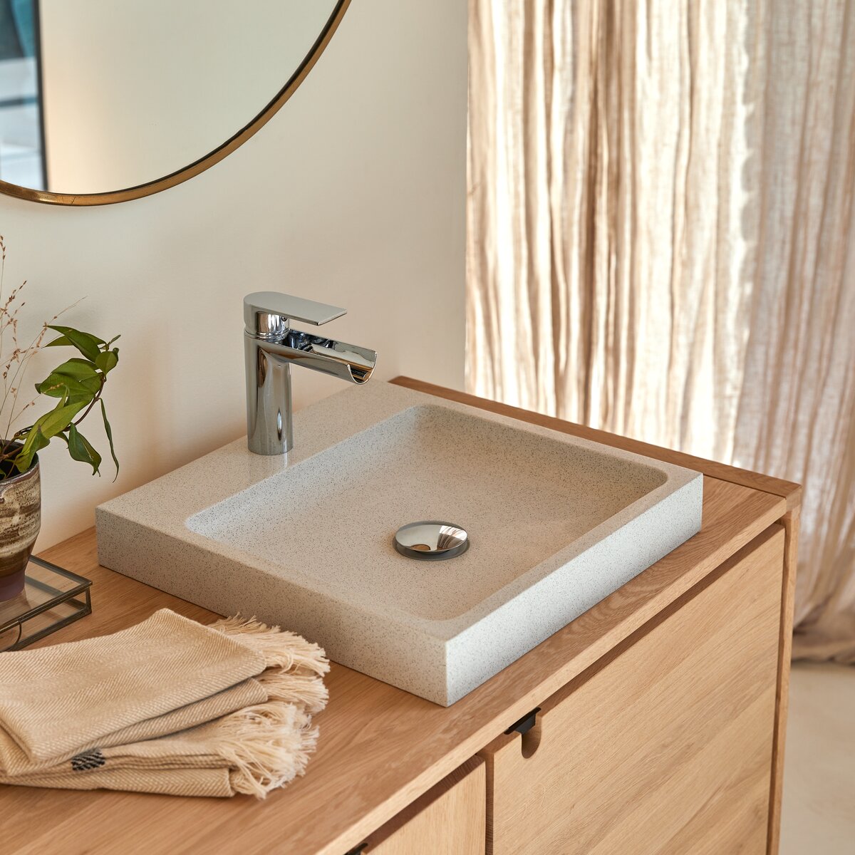 Timon - Vasque carrée en terrazzo premium White Timon - Vasque carrée en terrazzo premium White