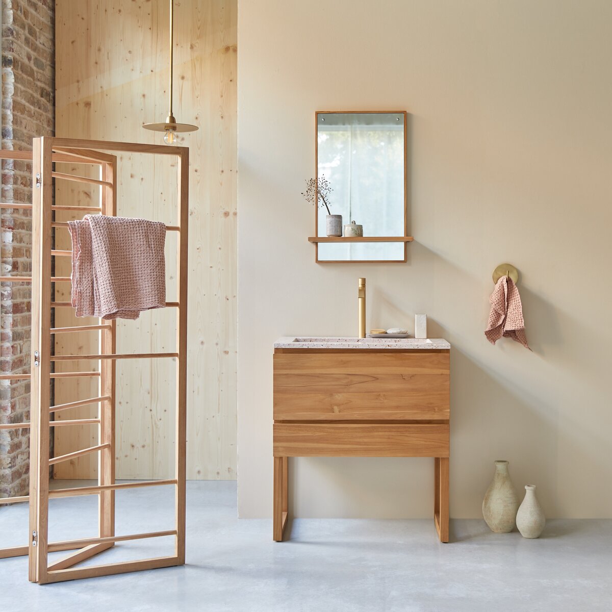 Edgar - Mobile per il bagno in teak massello e terrazzo premium Pink 80 cm Edgar - Mobile per il bagno in teak massello e terrazzo premium Pink 80 cm