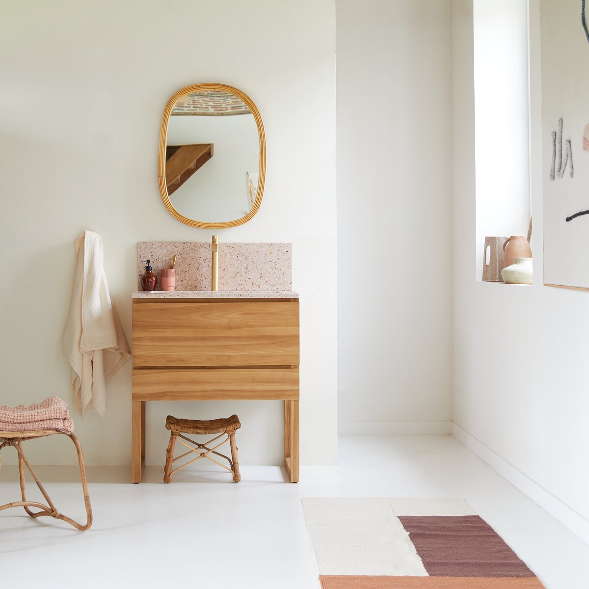 Edgar - Pink 80 cm solid teak and premium terrazzo vanity unit Edgar - Pink 80 cm solid teak and premium terrazzo vanity unit