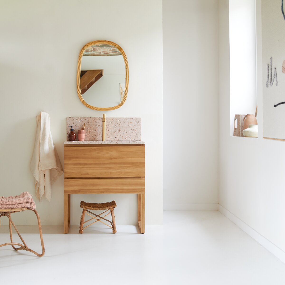 Edgar - Pink 80 cm solid teak and premium terrazzo vanity unit Edgar - Pink 80 cm solid teak and premium terrazzo vanity unit