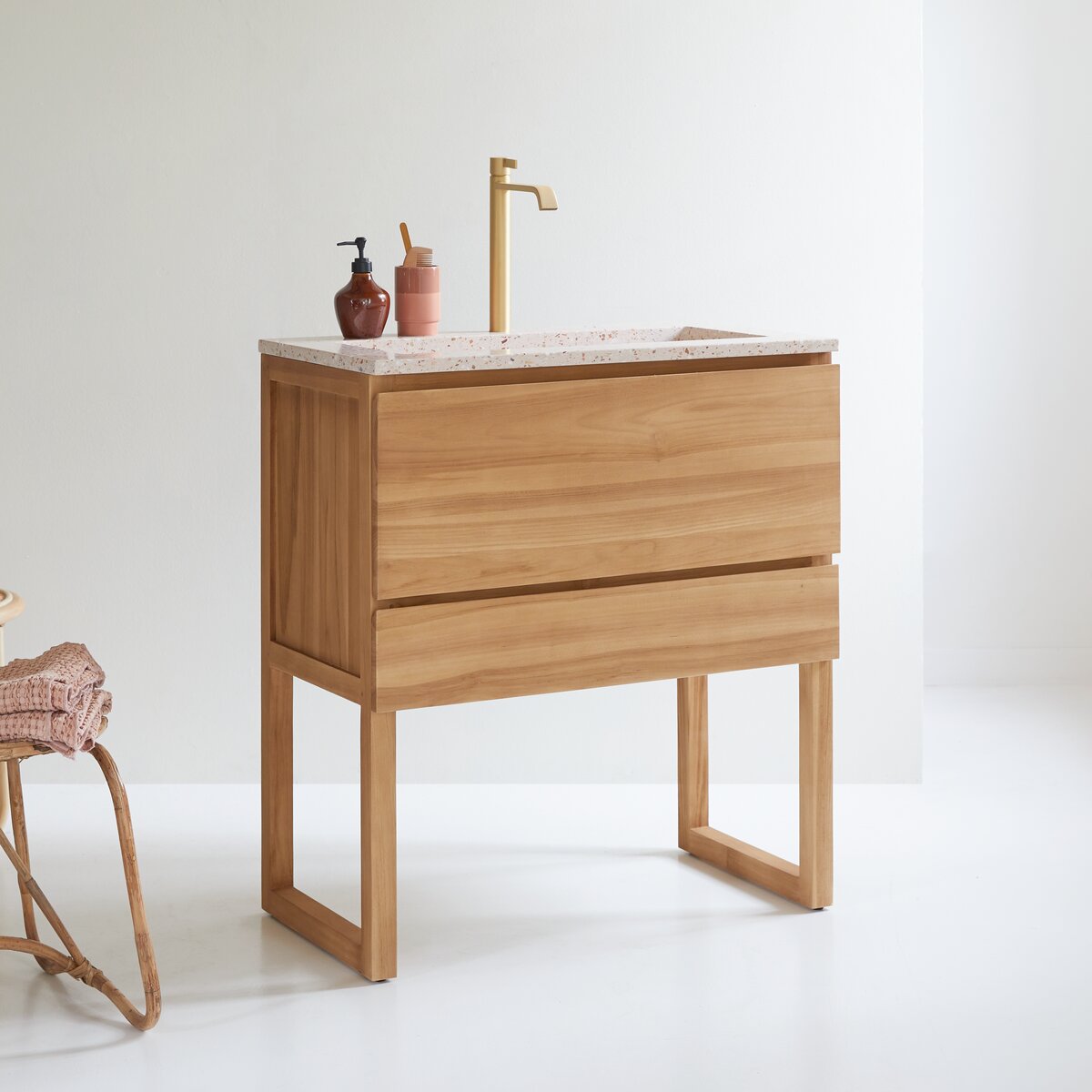 Edgar - Pink 80 cm solid teak and premium terrazzo vanity unit Edgar - Pink 80 cm solid teak and premium terrazzo vanity unit
