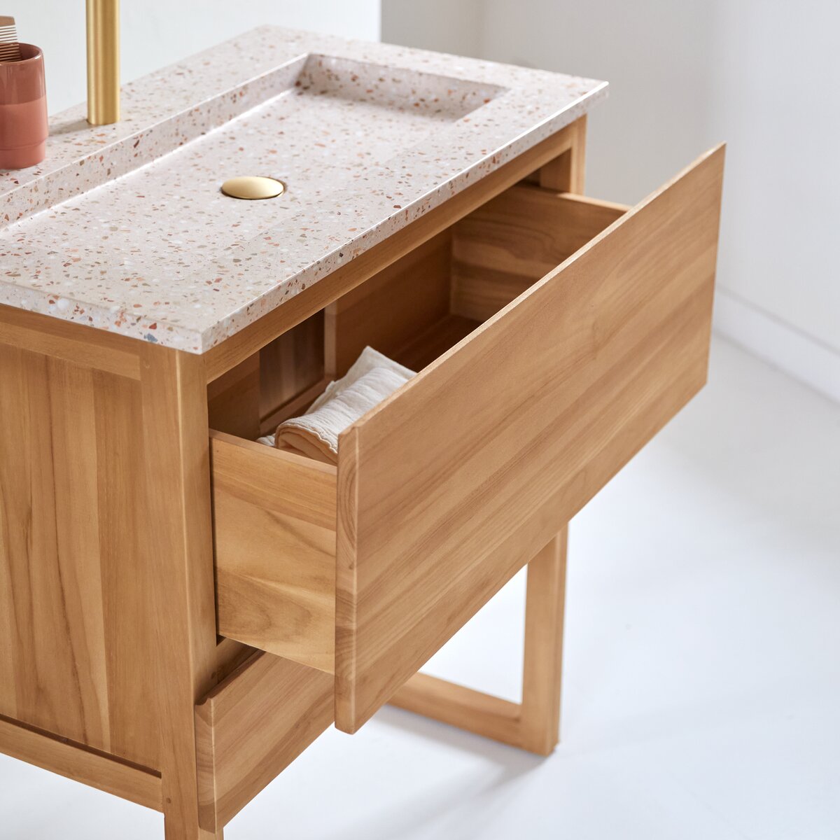 Edgar - Pink 80 cm solid teak and premium terrazzo vanity unit Edgar - Pink 80 cm solid teak and premium terrazzo vanity unit