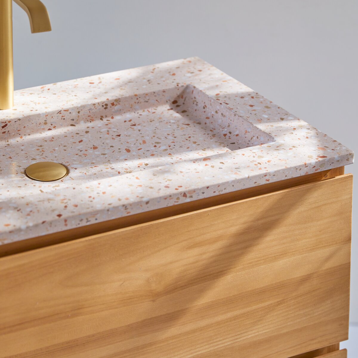 Edgar - Pink 80 cm solid teak and premium terrazzo vanity unit Edgar - Pink 80 cm solid teak and premium terrazzo vanity unit