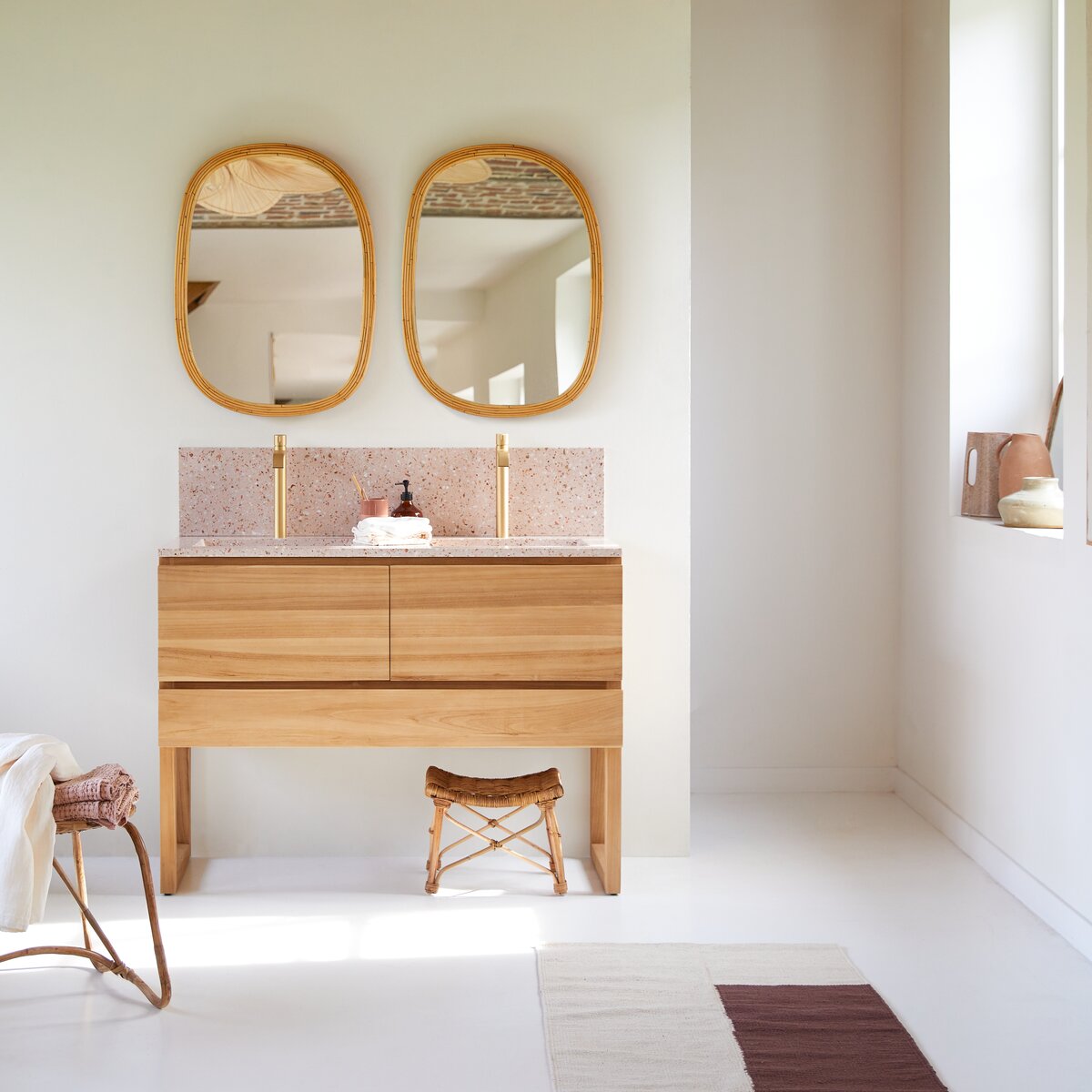 Edgar - Meuble Salle de Bain en teck massif et terrazzo premium Pink 120 cm Edgar - Meuble Salle de Bain en teck massif et terrazzo premium Pink 120 cm