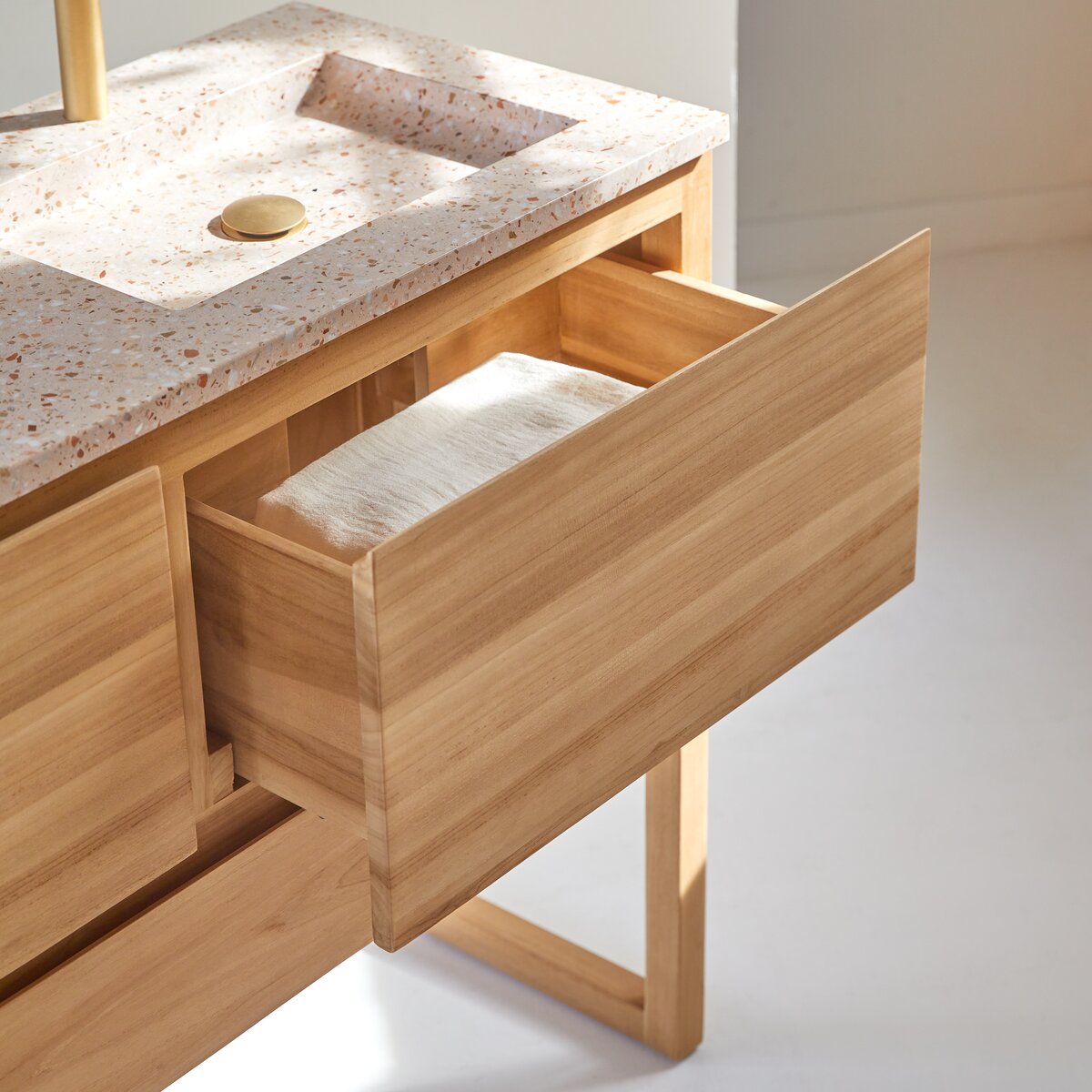 Edgar - Meuble Salle de Bain en teck massif et terrazzo premium Pink 120 cm Edgar - Meuble Salle de Bain en teck massif et terrazzo premium Pink 120 cm