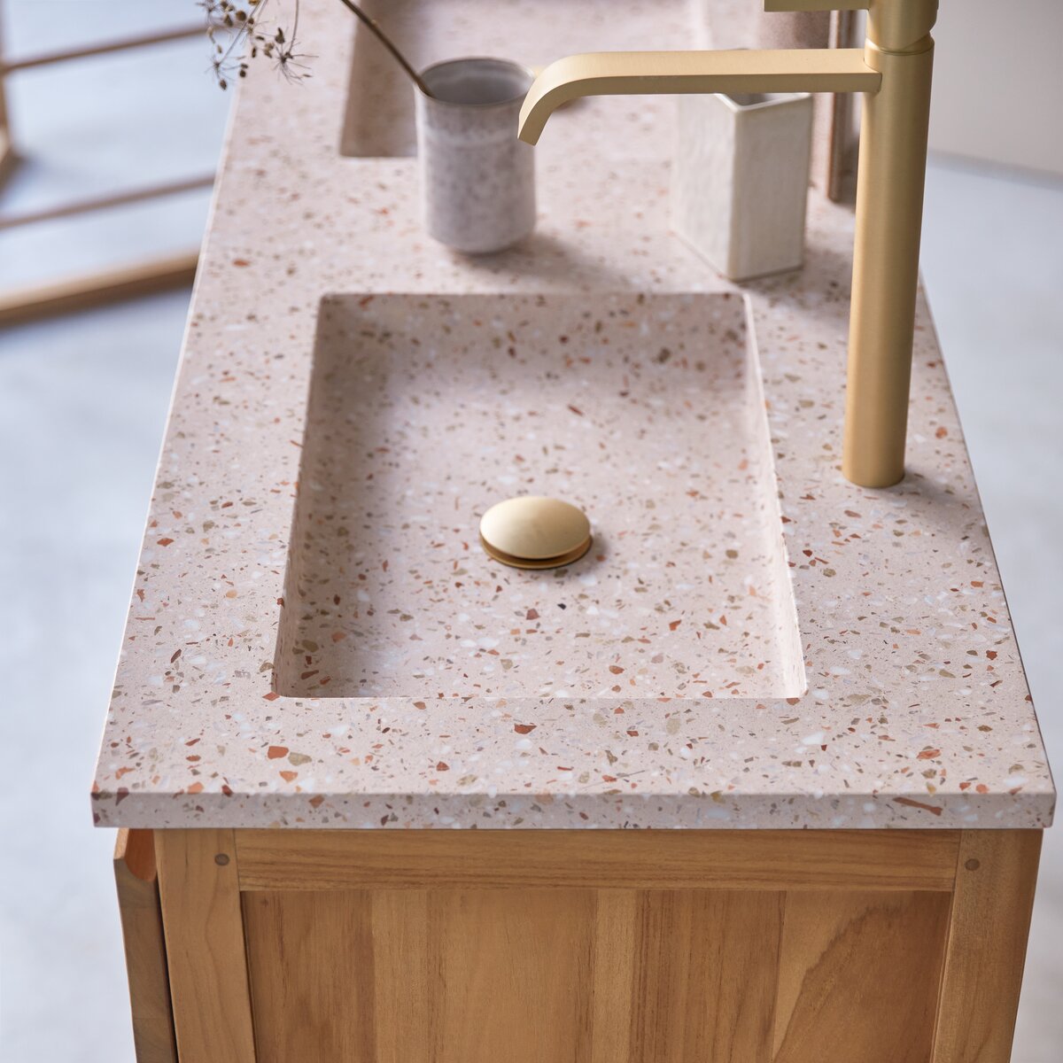 Edgar - Mueble de baño de teca maciza y terrazo rosa de alta calidad 120 cm Edgar - Mueble de baño de teca maciza y terrazo rosa de alta calidad 120 cm