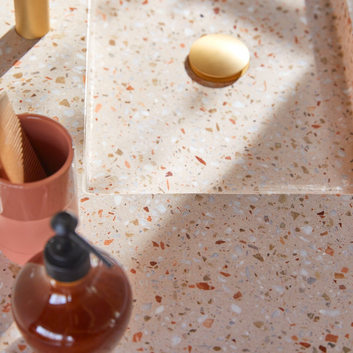 Edgar - Meuble Salle de Bain en teck massif et terrazzo premium Pink 120 cm Edgar - Meuble Salle de Bain en teck massif et terrazzo premium Pink 120 cm