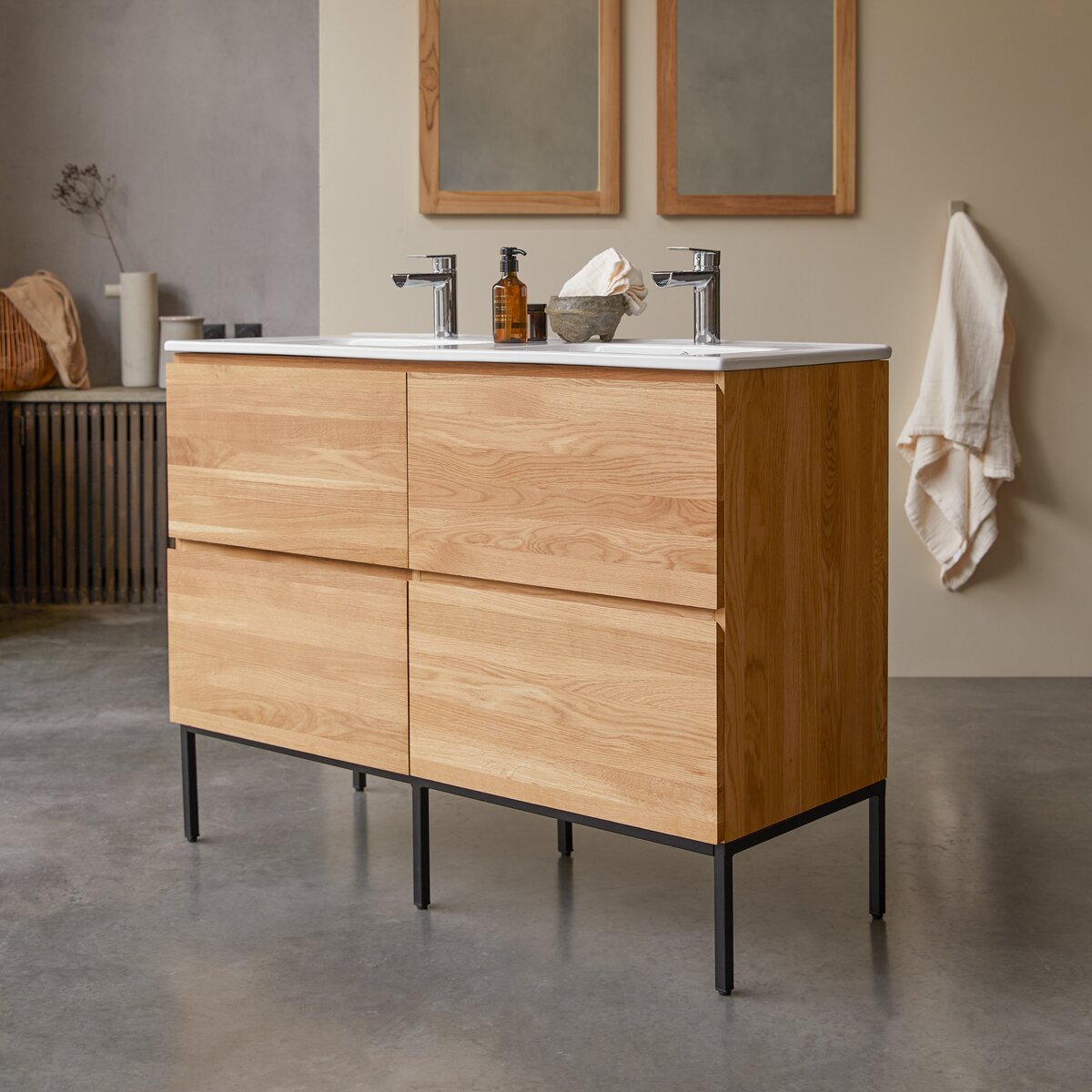 Möbel aus Eichenholz Waschbecken - mit - cm Tikamoon Badezimmermöbel 120 Nova