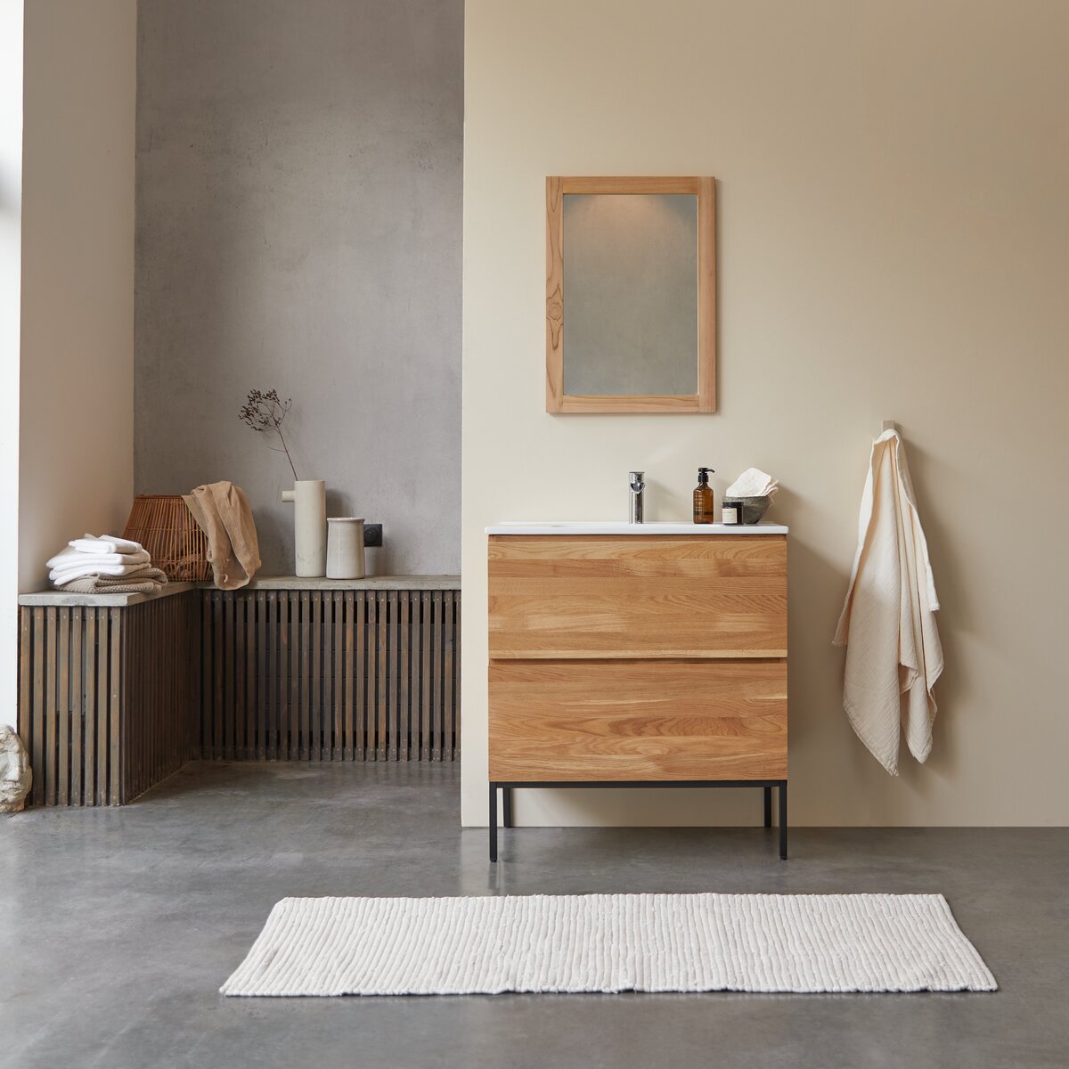 Mueble de baño Easy en roble macizo y cerámica 80 cm - Baño / Mueble de baño  - Tikamoon