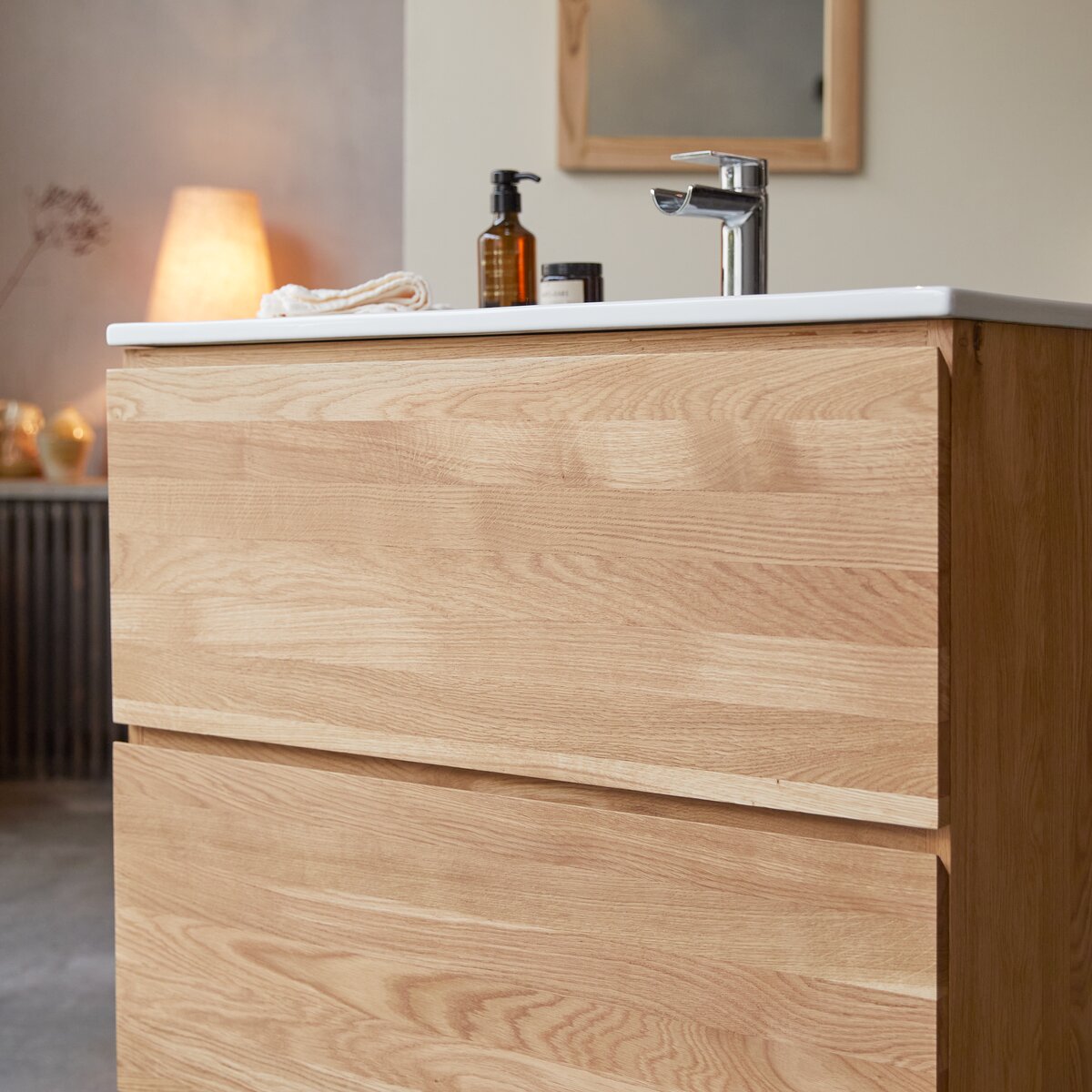 Nova - Mueble de baño de roble macizo y cerámica 80 cm Nova - Mueble de baño de roble macizo y cerámica 80 cm