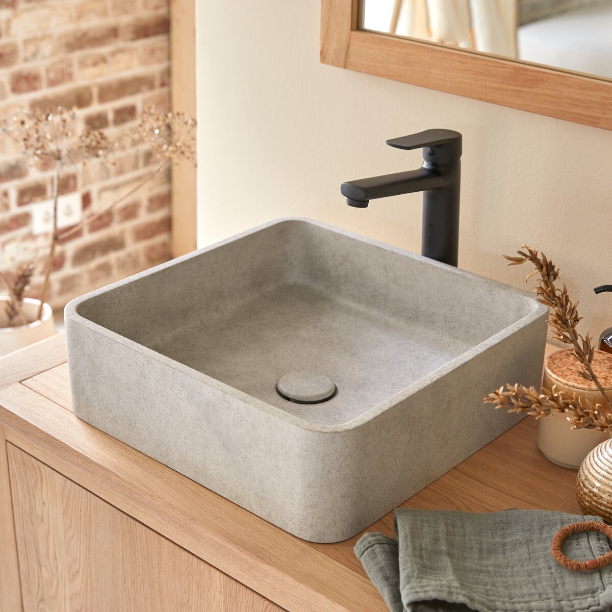 Thaïs - Lavabo quadrato in cemento grey Thaïs - Lavabo quadrato in cemento grey