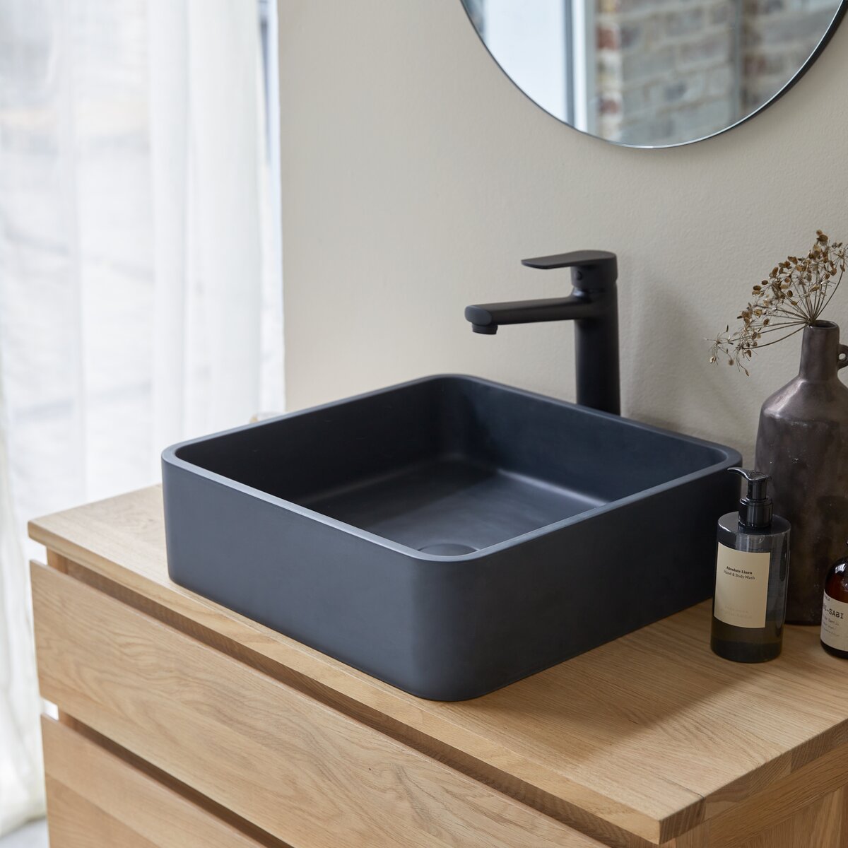 Thaïs - Lavabo quadrato in terrazzo black