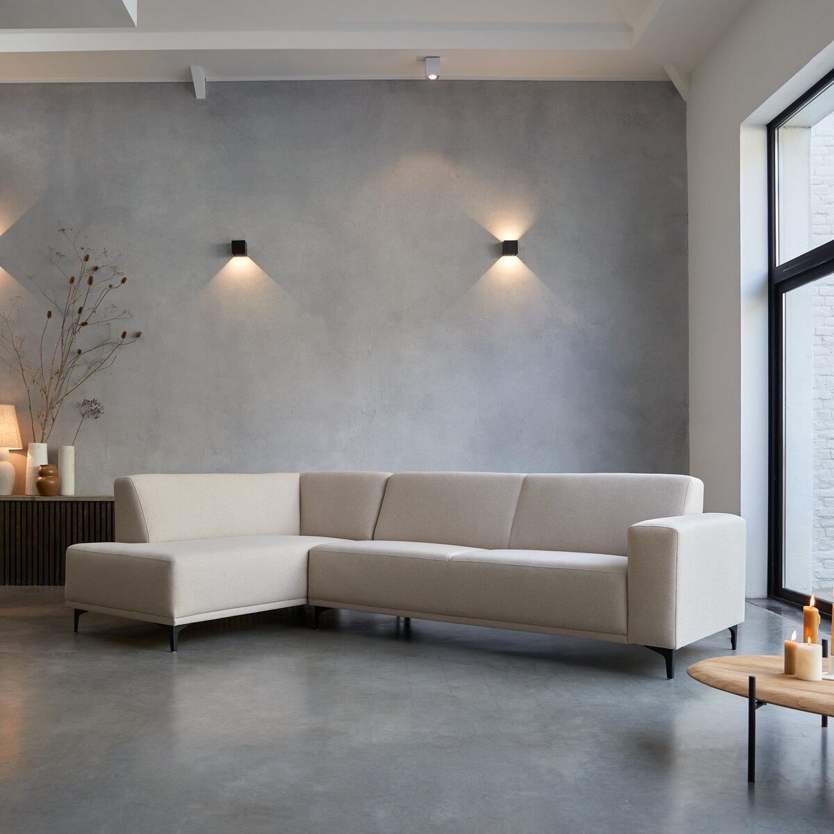 Lars - Sofa mit Ecke links und ecrufarbenem Stoffbezug 295 x 185 cm Lars - Sofa mit Ecke links und ecrufarbenem Stoffbezug 295 x 185 cm