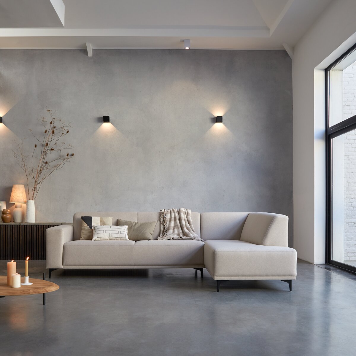 Lars - Ecksofa mit Eckelement rechts und ecrufarbenem Stoffbezug 295 x 185 cm Lars - Ecksofa mit Eckelement rechts und ecrufarbenem Stoffbezug 295 x 185 cm
