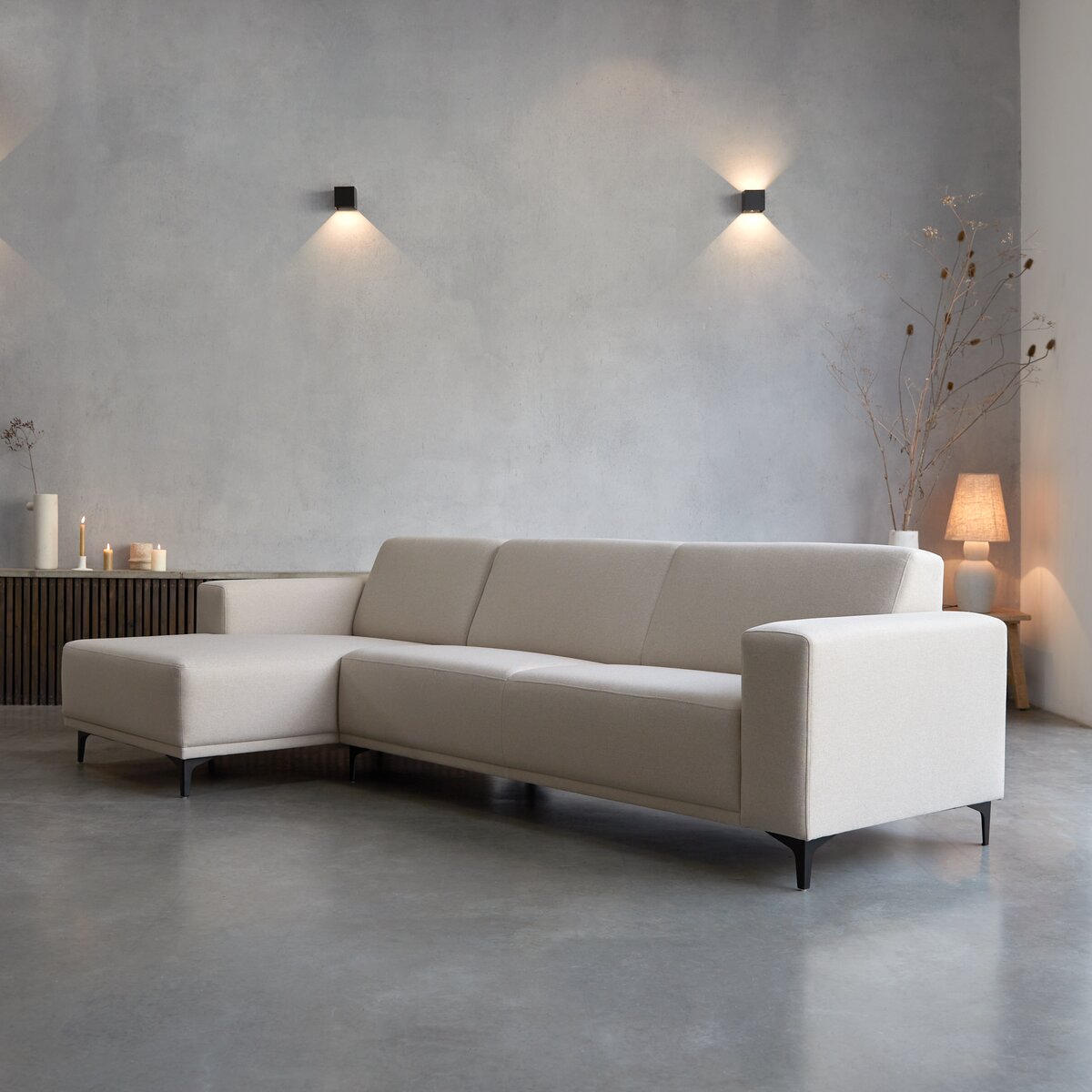 Lars - Sofa mit Eckelement links und ecrufarbenem Stoffbezug 300 x 150 cm ,5-Sitzer Lars - Sofa mit Eckelement links und ecrufarbenem Stoffbezug 300 x 150 cm ,5-Sitzer
