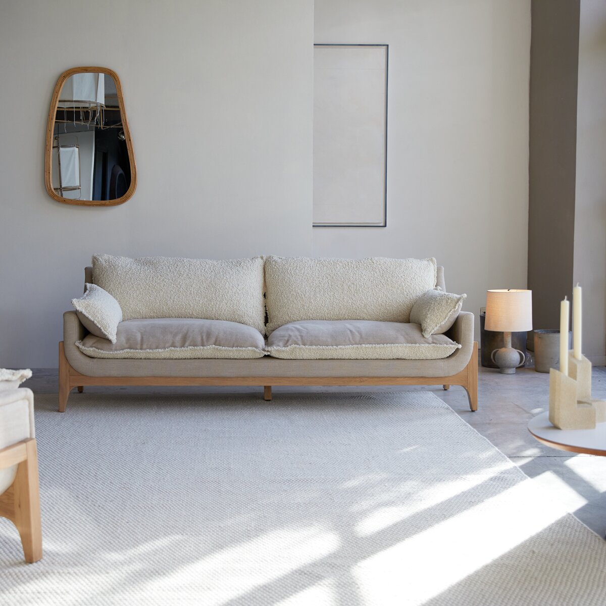 Woodnest - Sofa mit massivem Eichenholzgestell und Leinenbezug 3-Sitzer Woodnest - Sofa mit massivem Eichenholzgestell und Leinenbezug 3-Sitzer