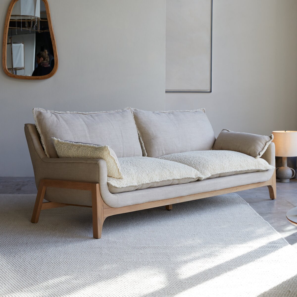 Woodnest - Sofa mit massivem Eichenholzgestell und Leinenbezug 3-Sitzer Woodnest - Sofa mit massivem Eichenholzgestell und Leinenbezug 3-Sitzer
