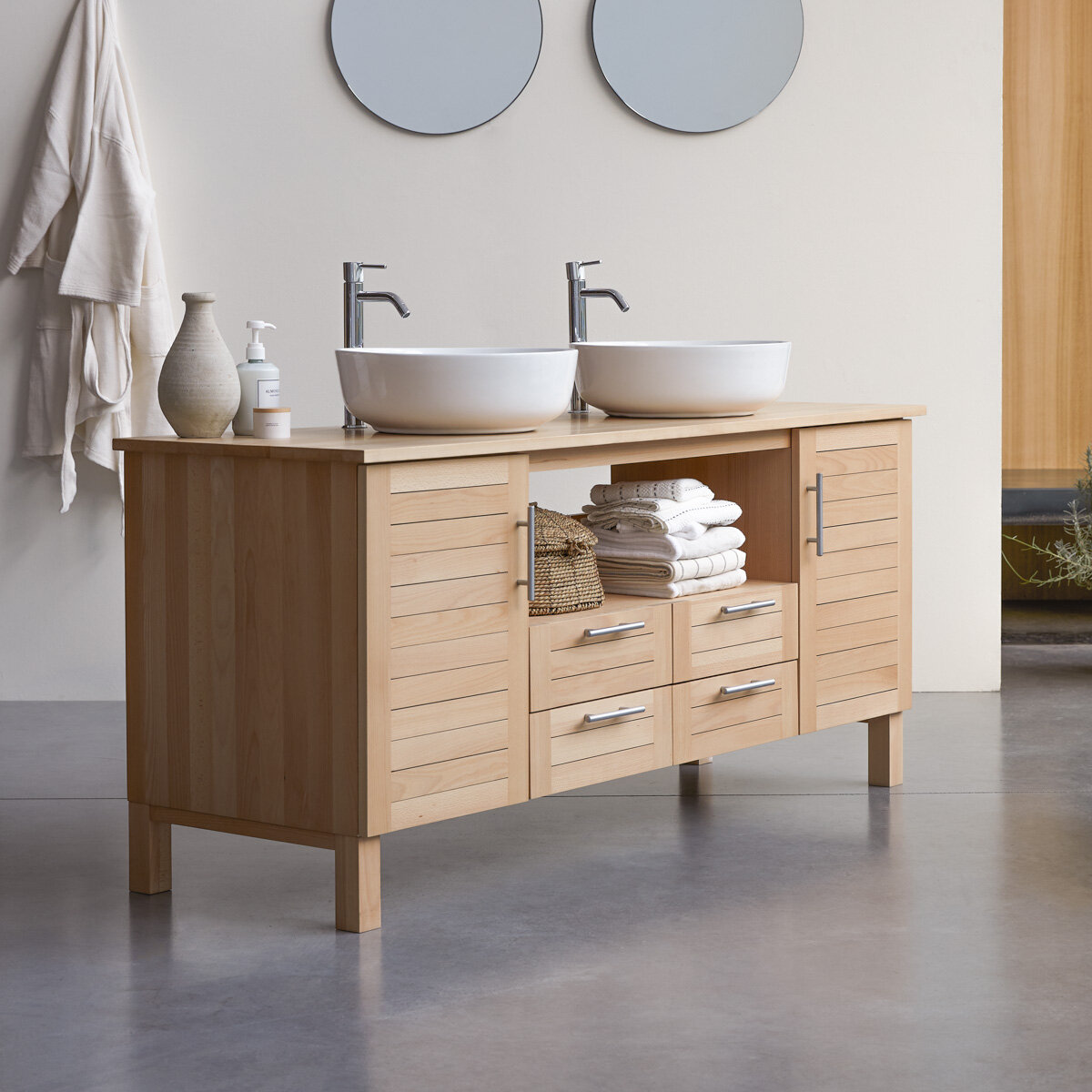 Soho - Mueble bajo lavabo de haya maciza 165 cm Soho - Mueble bajo lavabo de haya maciza 165 cm