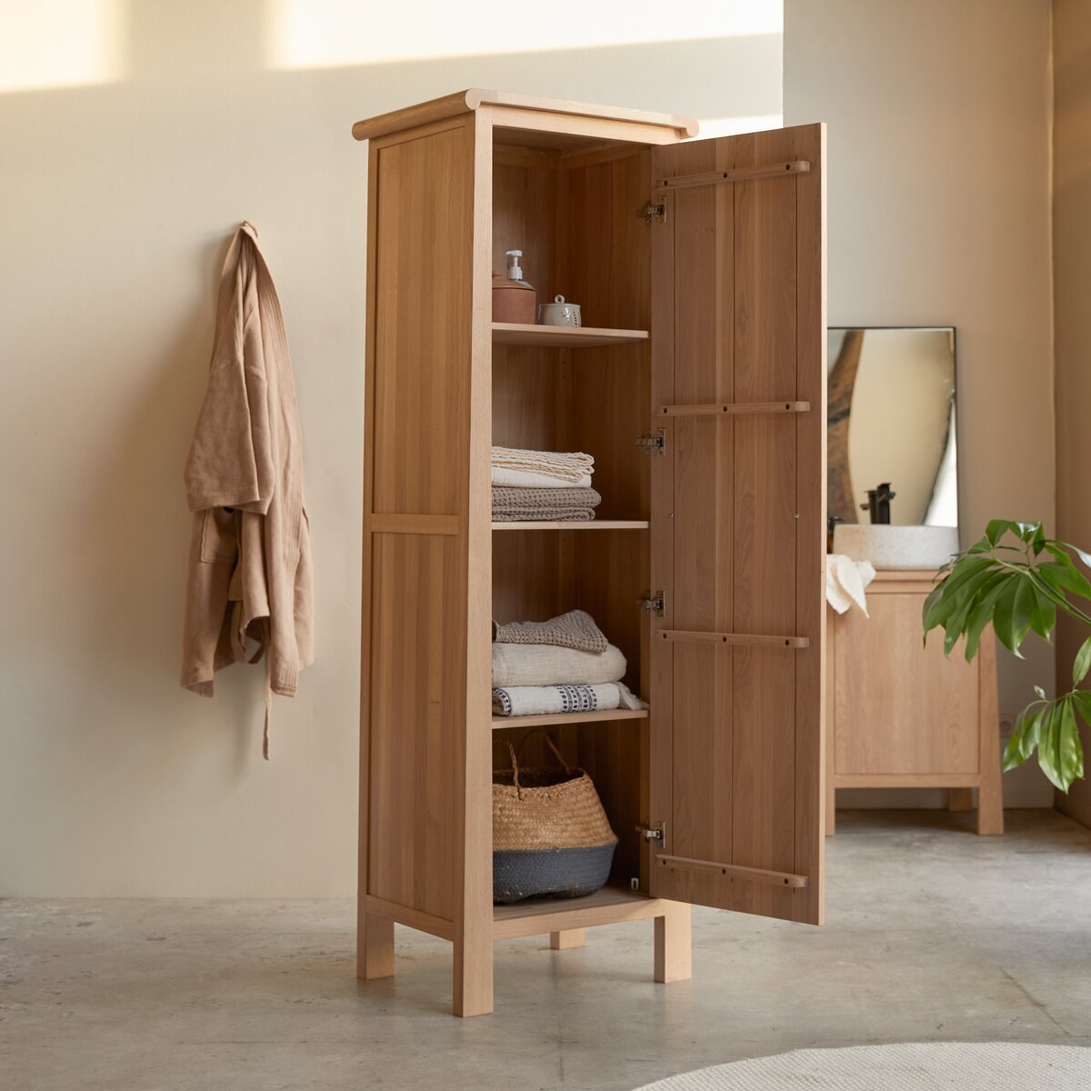 Tall oak online storage cupboard