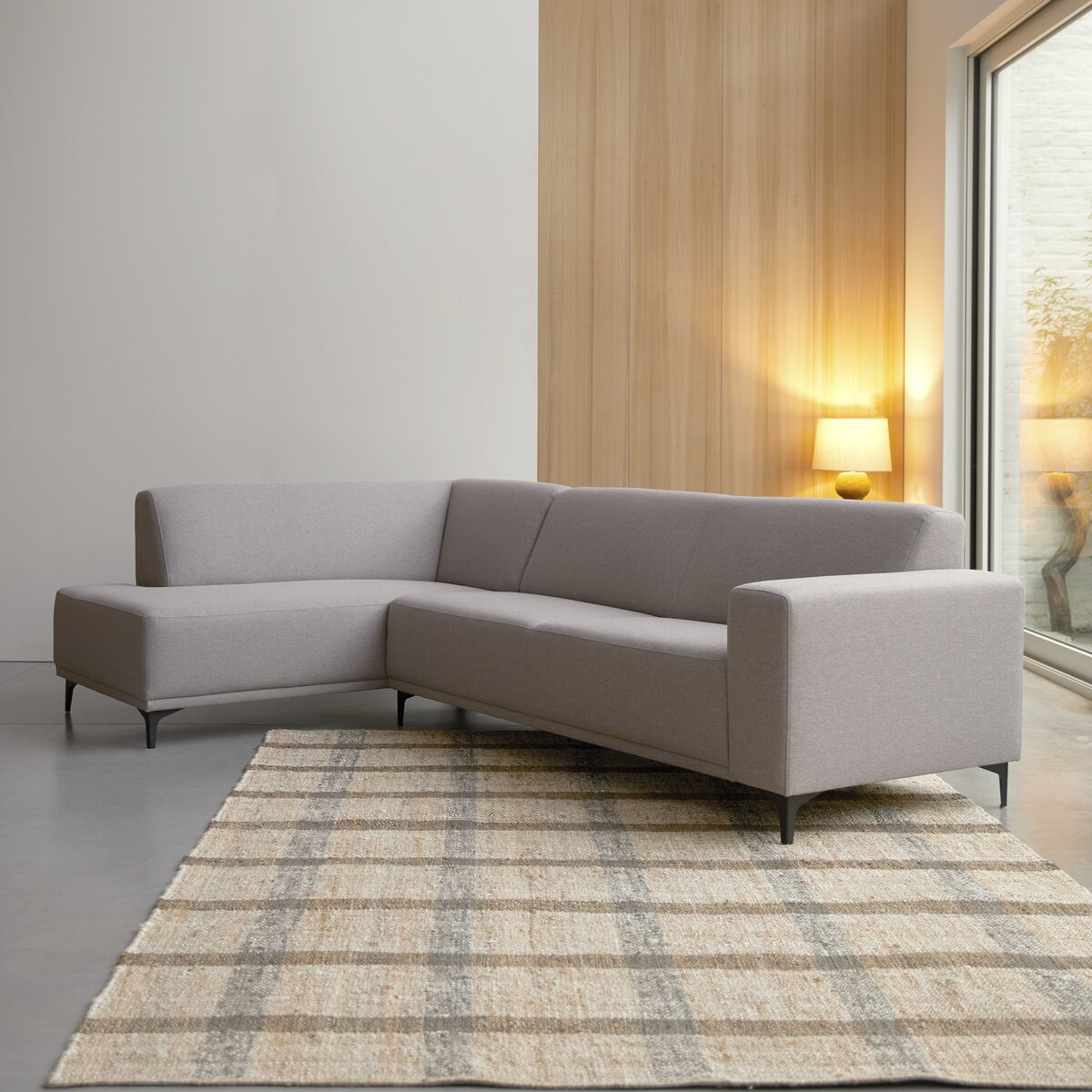Lars - Divano angolare sinistro in tessuto grigio 295 x 185 cm, 5 posti Lars - Divano angolare sinistro in tessuto grigio 295 x 185 cm, 5 posti