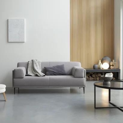Finn - Sofá de tela gris de 3 plazas