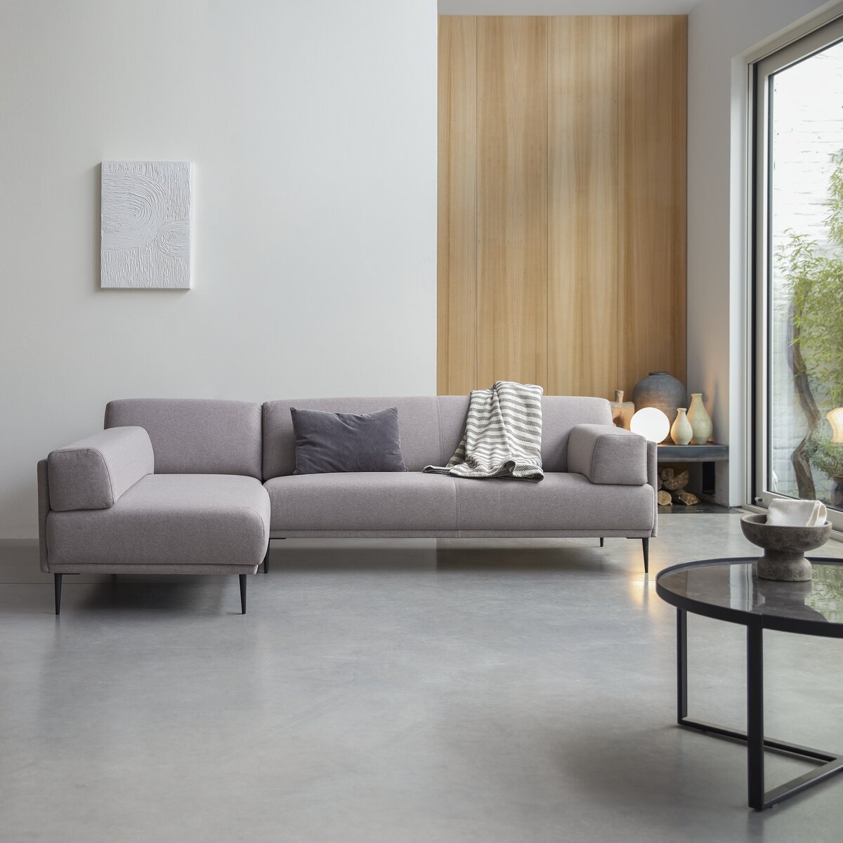 Finn - Ecksofa mit Eckelement links und grauem Stoffbezug 270 x 180 cm Finn - Ecksofa mit Eckelement links und grauem Stoffbezug 270 x 180 cm