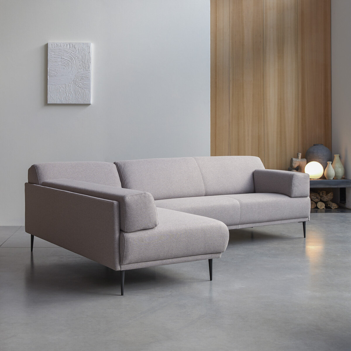 Finn - Ecksofa mit Eckelement links und grauem Stoffbezug 270 x 180 cm Finn - Ecksofa mit Eckelement links und grauem Stoffbezug 270 x 180 cm