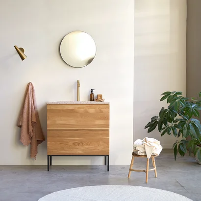 Nova - Meuble salle de bain en chêne massif et terrazzo premium Pink 80 cm