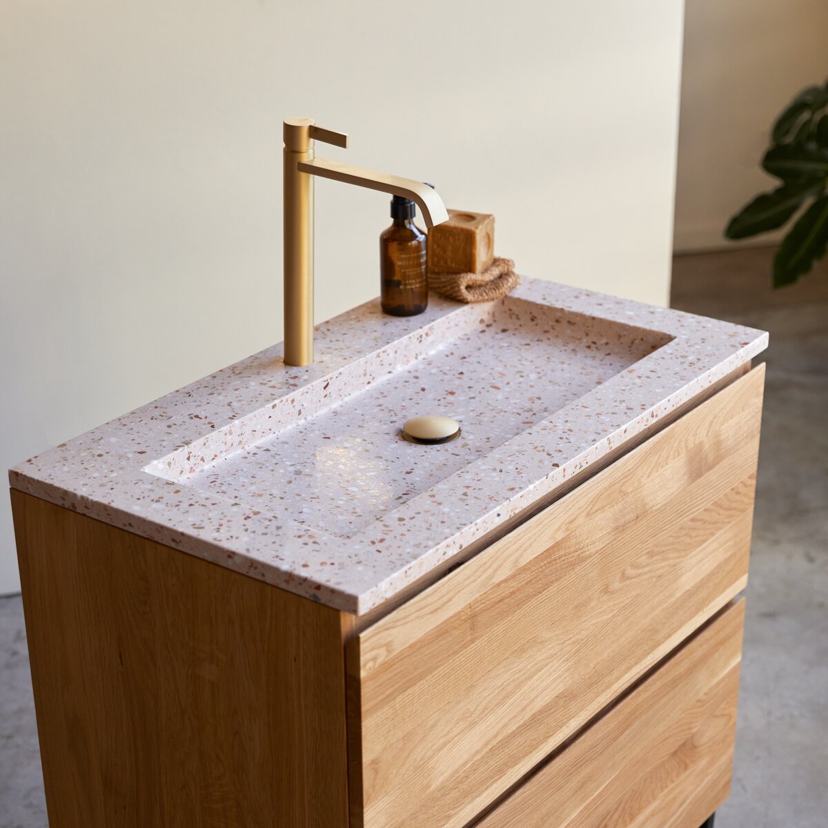 Mobile in noce con ripiano in terrazzo alla veneziana premium 125 cm - Bagno  - Tikamoon