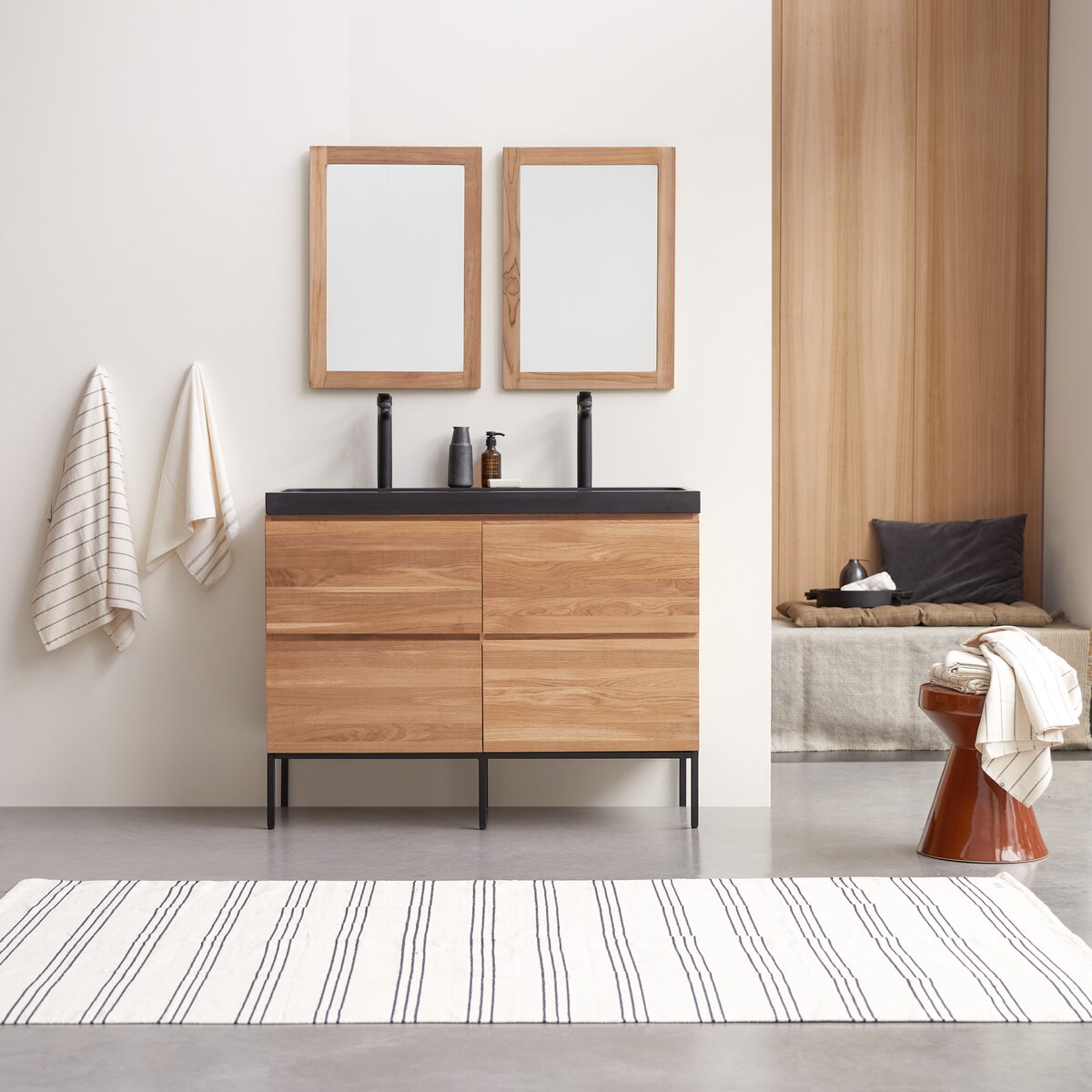 Möbel aus Eichenholz mit Waschbecken Lavastein 120 cm Nova- Badezimmermöbel  - Tikamoon